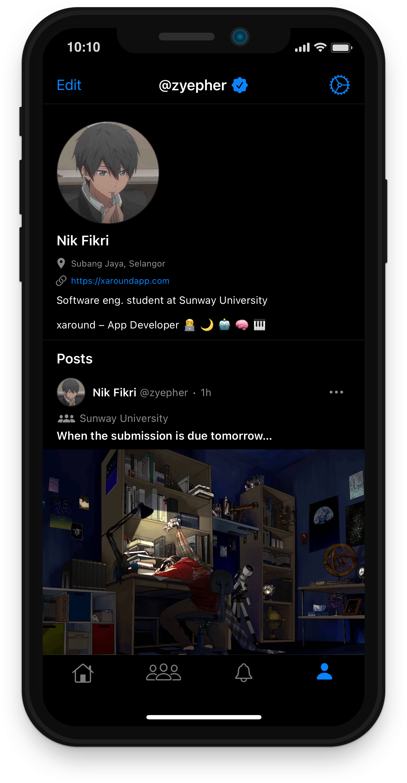 xaround - profile view controller screenshot